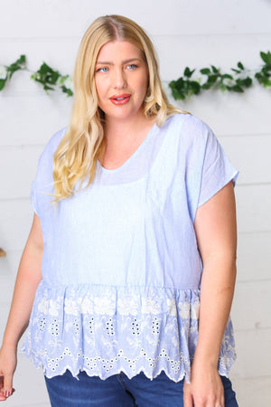 Cotton Floral Embroidered Yarn Dye Pin Stripe Blouse