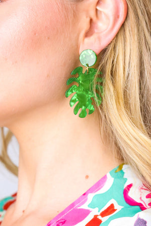 Emerald  Acrylic Monstera Leaf Earrings