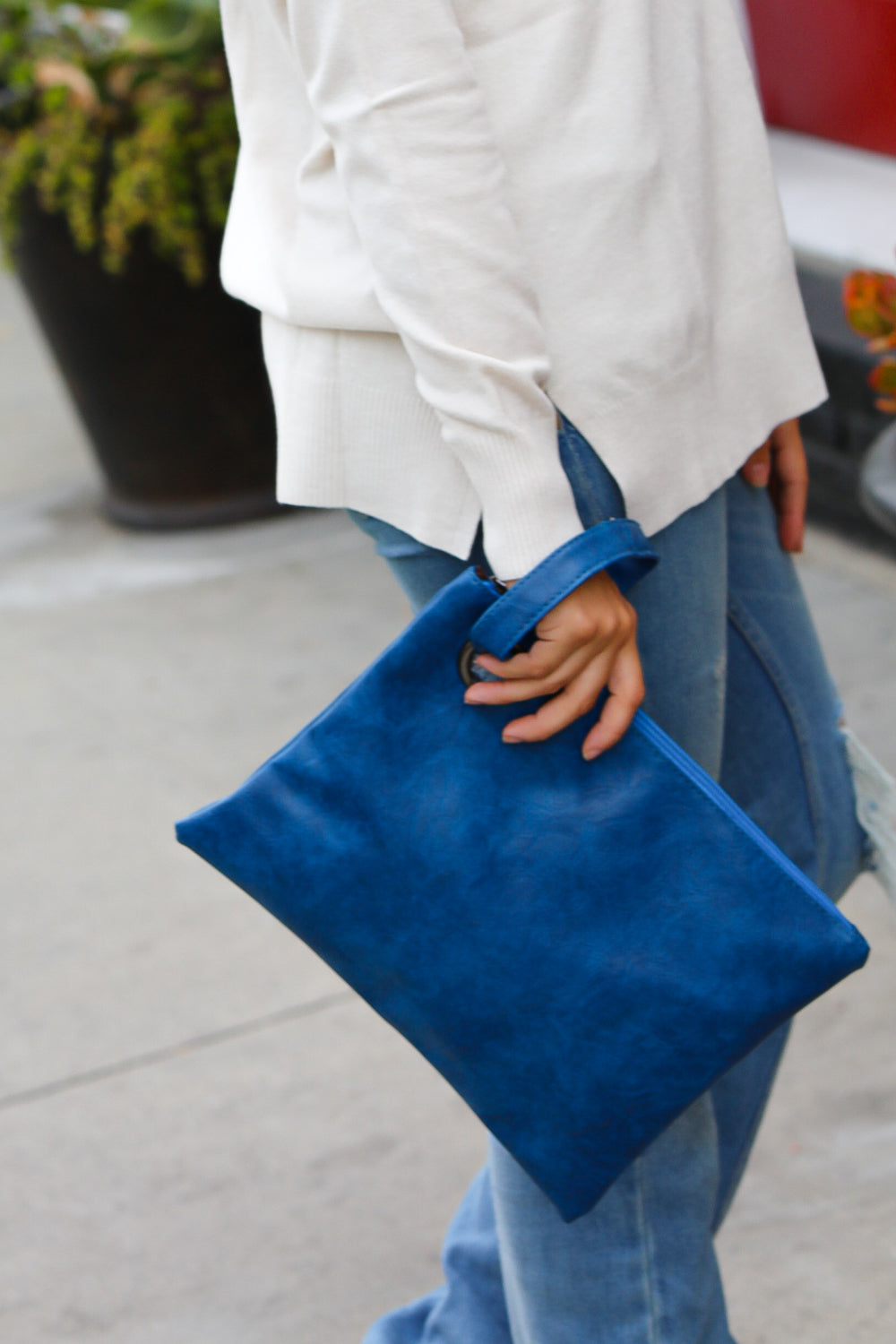 Cobalt Faux Leather Clutch Handle Bag