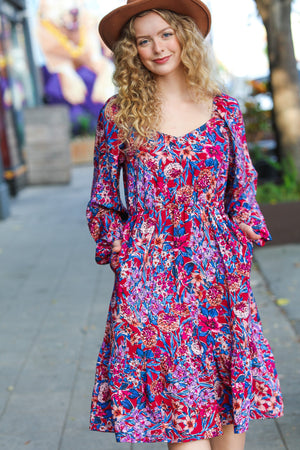 Take The Leap Magenta Floral Print Midi Dress