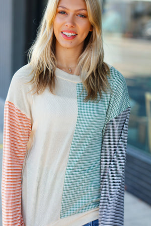 Feeling Casual Rust & Olive Two-Tone Knit Color Block Top