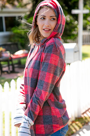 Buffalo Plaid & Stripe Cashmere Feel Hoodie