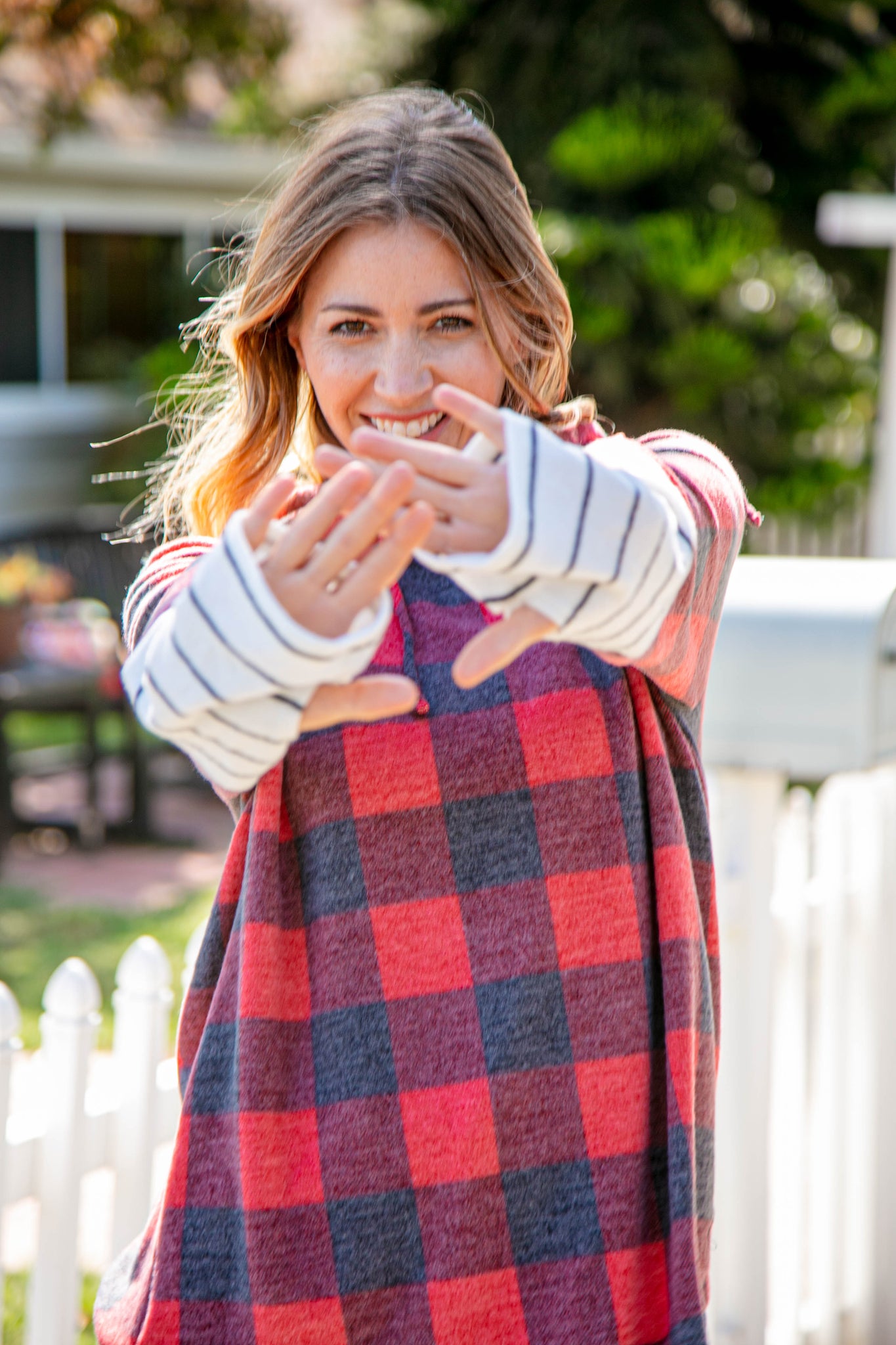 Buffalo Plaid & Stripe Cashmere Feel Hoodie