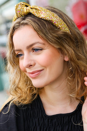 Gold Glitter Top Knot Headband