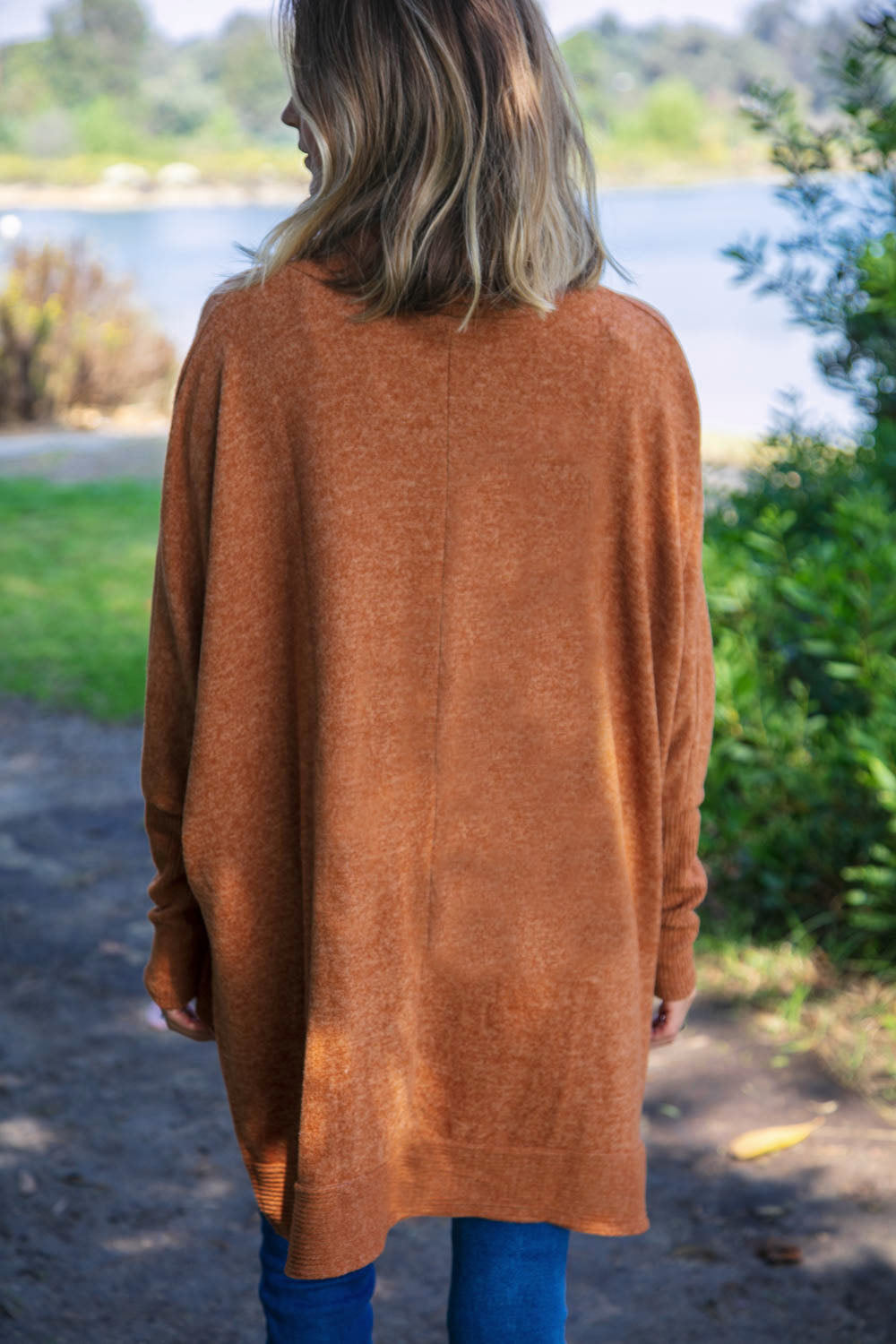 Camel Brushed Melange Cowl Neck Poncho Sweater