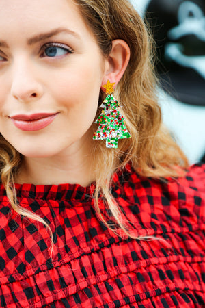 Multicolor Glitter Christmas Tree Dangle Earrings