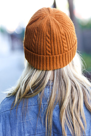 Let's Go Mustard Cable Knit Beanie