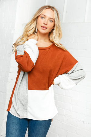 Two Tone Hacci Color Block Sweater Top