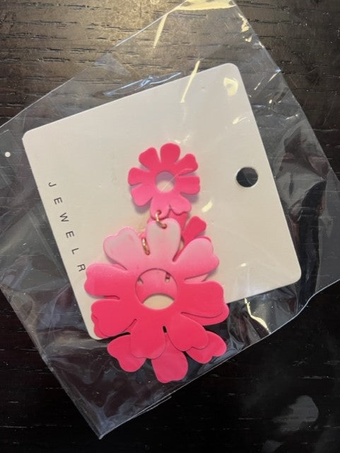 Hot Pink Ombre Metal Flower Dangle Earrings
