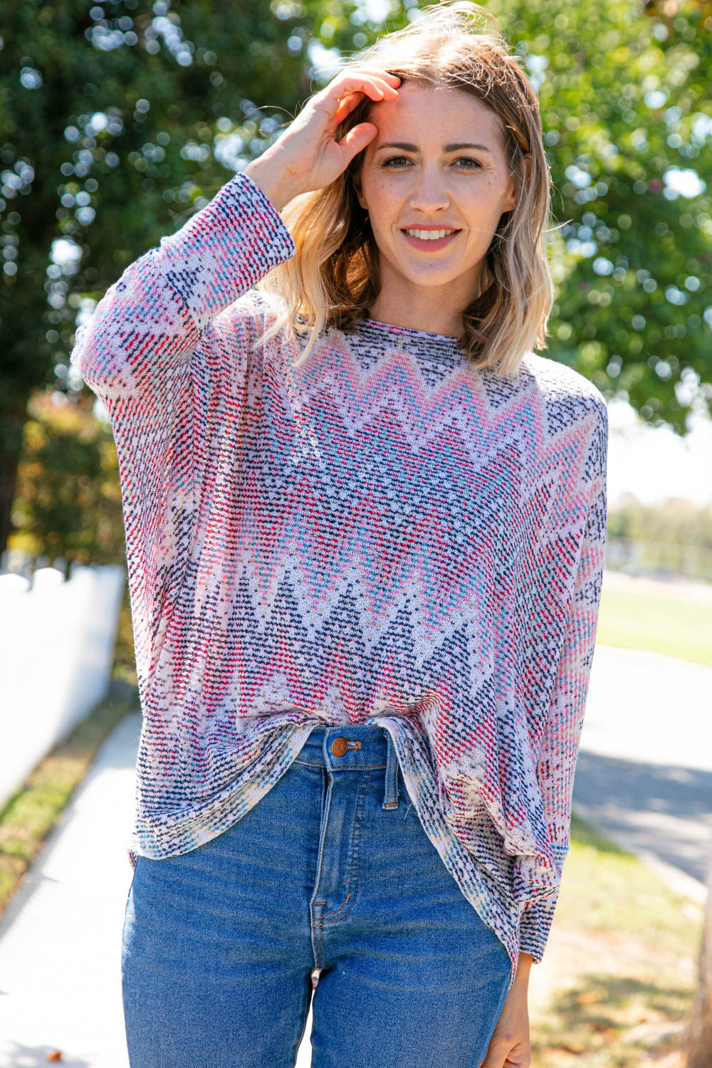 Multicolor Jacquard Chevron Slouchy Knit Top