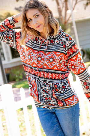 Aztec Hacci Kangaroo Pocketed Pullover Hoodie