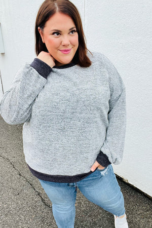 Break Free Grey Banded Two Tone Jacquard Knit Top