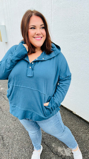 Cozy Up Teal French Terry Snap Button Hoodie