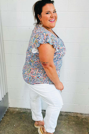 Multicolor Paisley Floral Print Flutter Sleeve Top