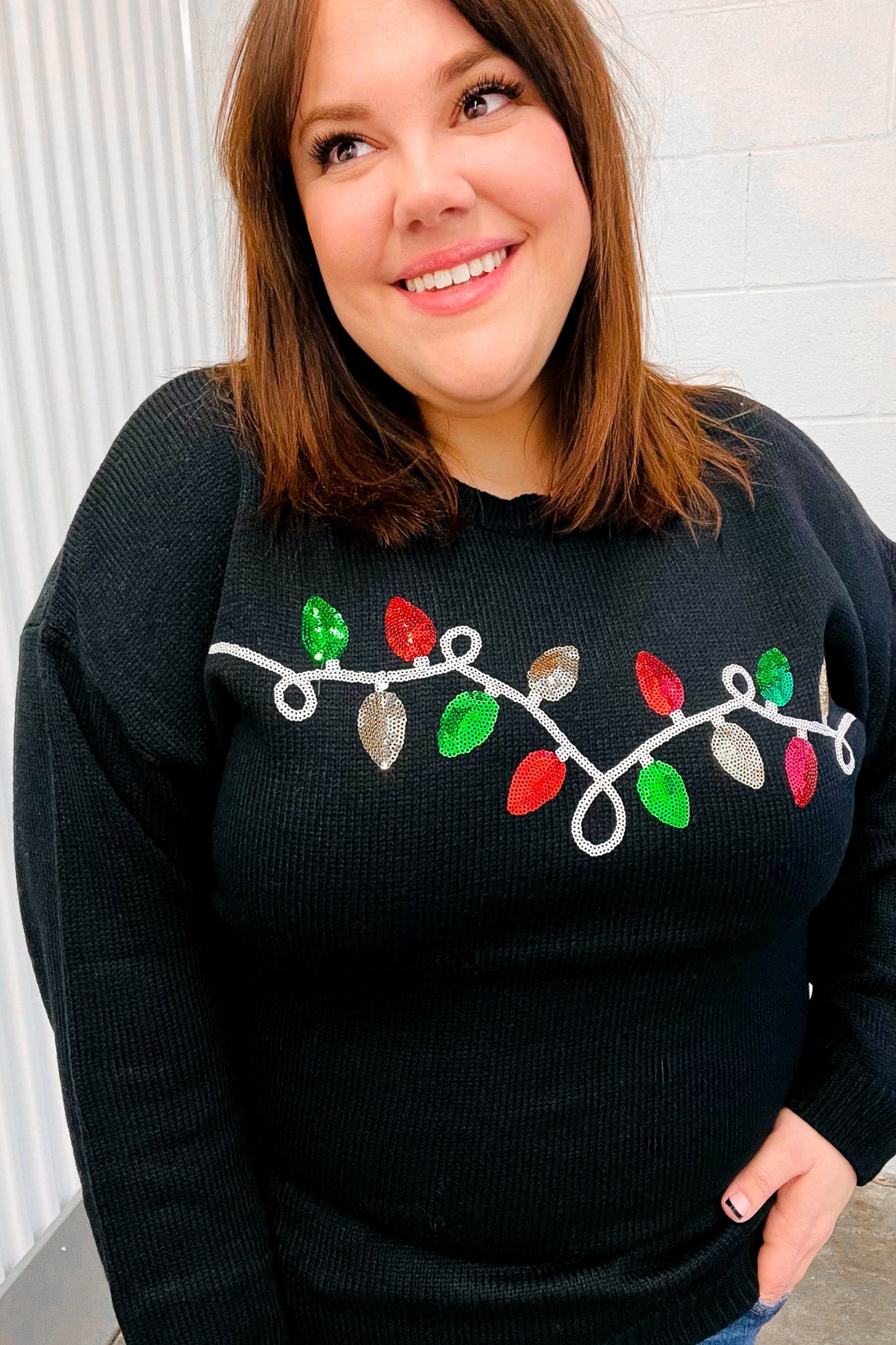 It's Lit Black Sequin Embroidered Christmas Lights Sweater
