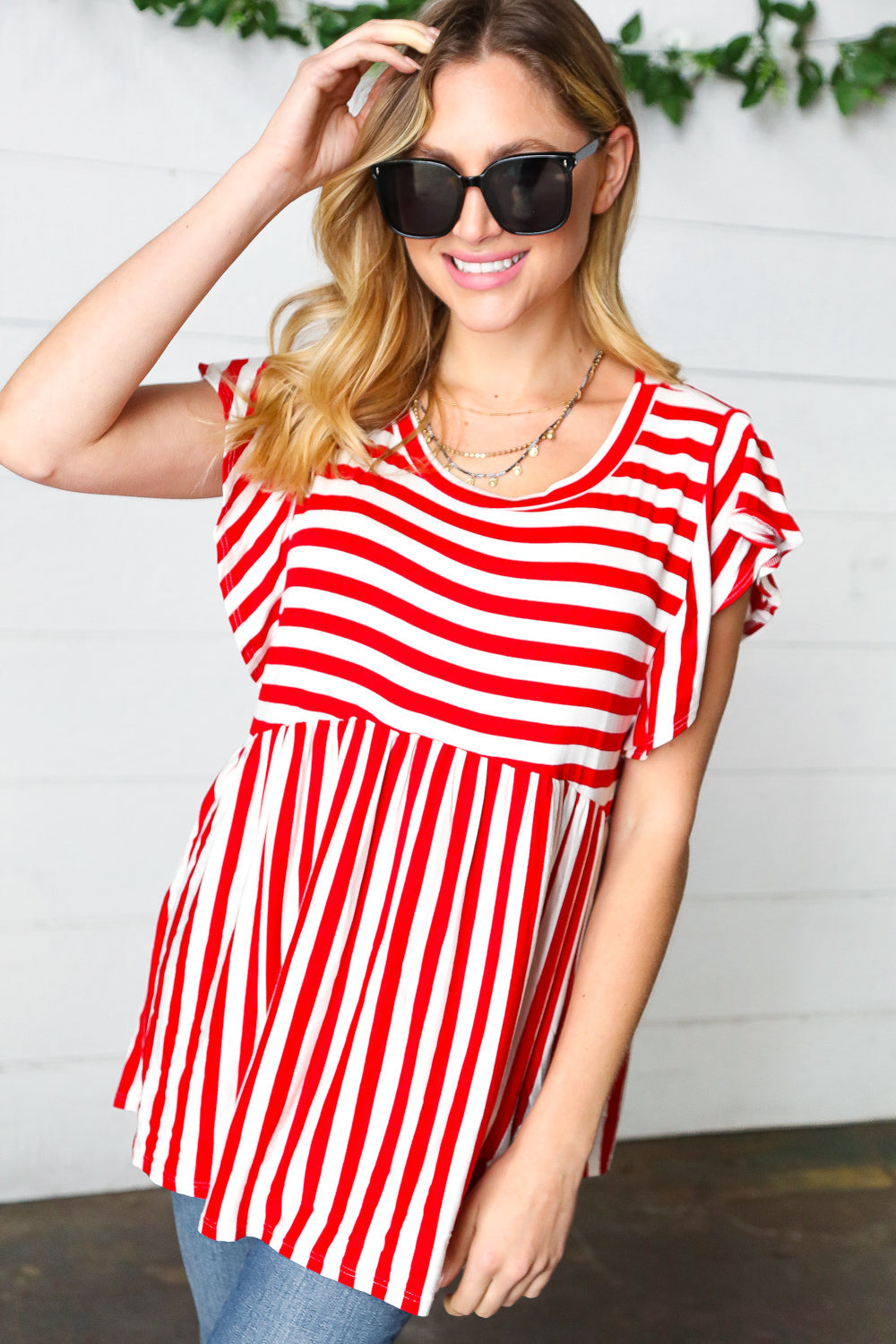 Red Stripe Babydoll Top