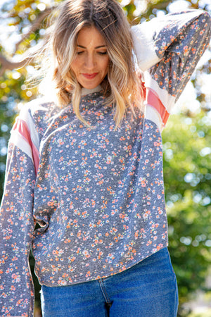 Floral Triblend Color Block Oversized Top