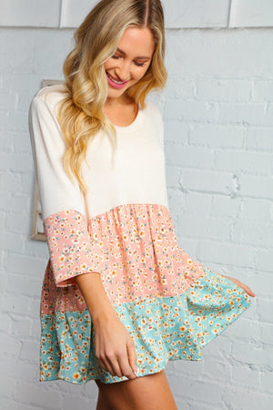 Beige Floral Tiered Tunic