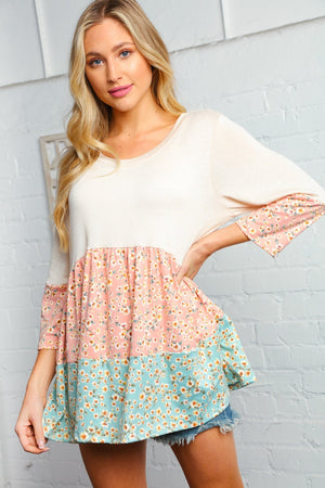 Beige Floral Tiered Tunic