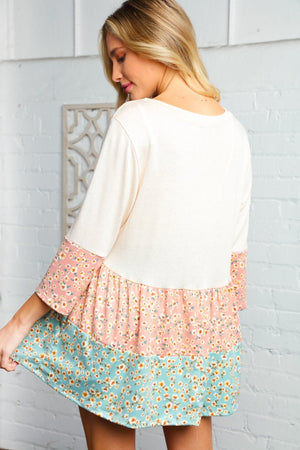 Beige Floral Tiered Tunic