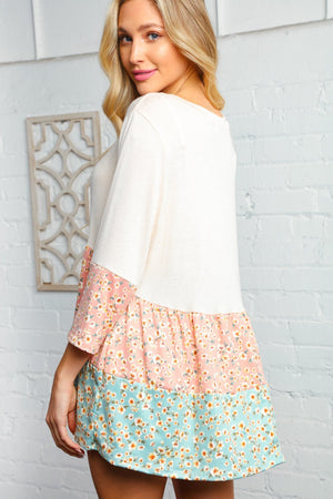 Beige Floral Tiered Tunic