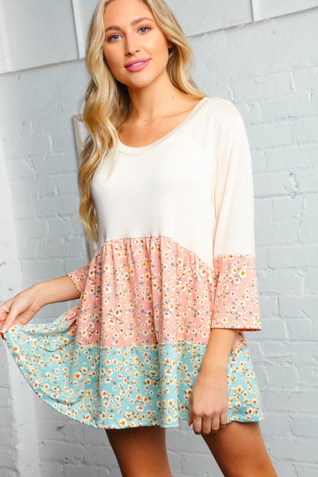 Beige Floral Tiered Tunic
