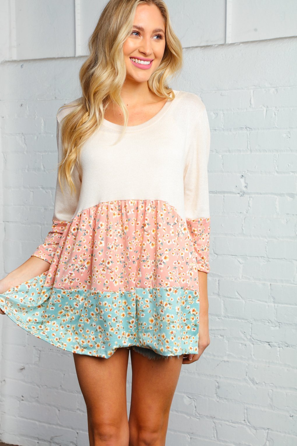 Beige Floral Tiered Tunic