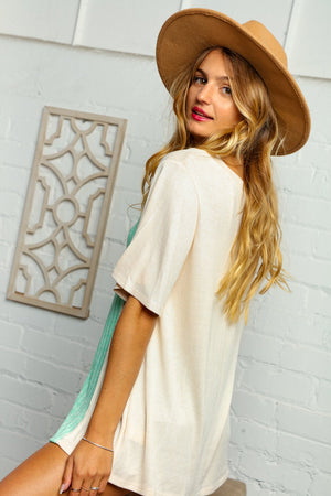 Two Tone Knit Vertical Multi Color Block Top