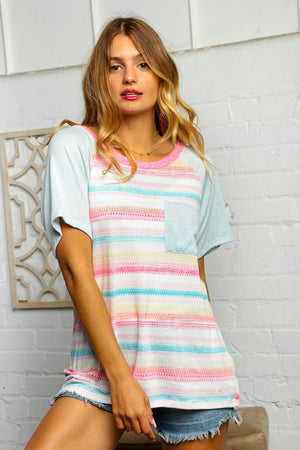 Multi Color Stripe Thermal Knit Pocket Top