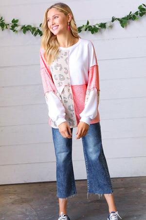 Coral & Leopard Two-Tone Color Block Top