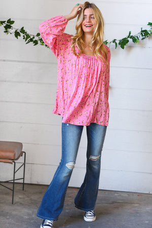 Pink Floral Overlock Sash Tie Back Top