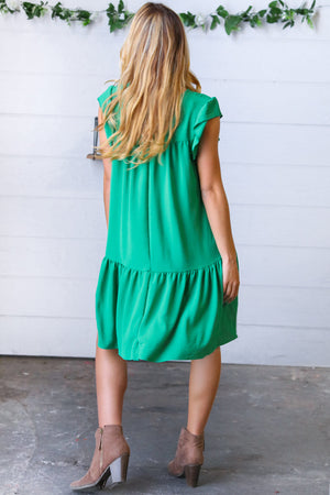 Green Yoke Poplin Woven Dress