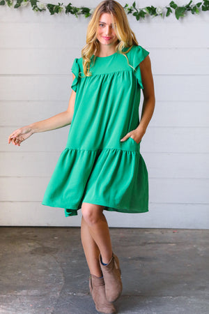 Green Yoke Poplin Woven Dress