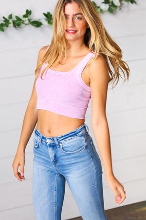 Lilac Washed Rib Cropped Square Neck Tank