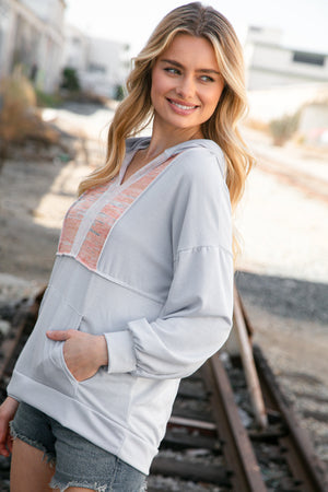 Baby Blue Thermal Vintage Print Out Seam Hoodie