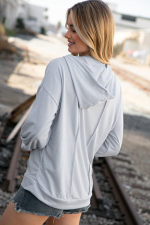 Baby Blue Thermal Vintage Print Out Seam Hoodie