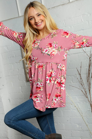 FLORAL PRINT BELL SLEEVE TUNIC TOP