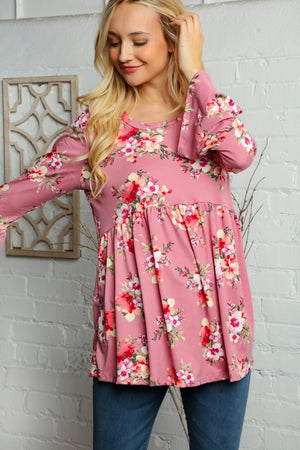 FLORAL PRINT BELL SLEEVE TUNIC TOP