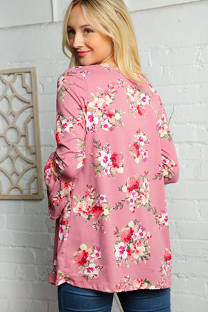 FLORAL PRINT BELL SLEEVE TUNIC TOP
