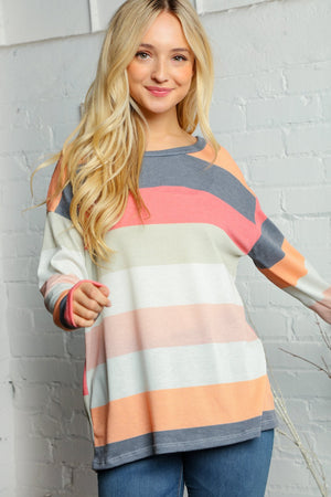 MULTI COLOR THICK STRIPED THERMAL KNIT TOP