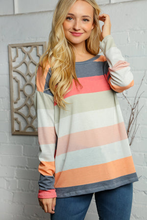 MULTI COLOR THICK STRIPED THERMAL KNIT TOP