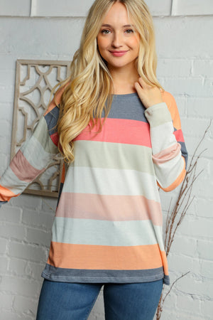 MULTI COLOR THICK STRIPED THERMAL KNIT TOP