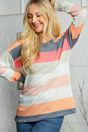 MULTI COLOR THICK STRIPED THERMAL KNIT TOP