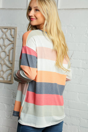 MULTI COLOR THICK STRIPED THERMAL KNIT TOP