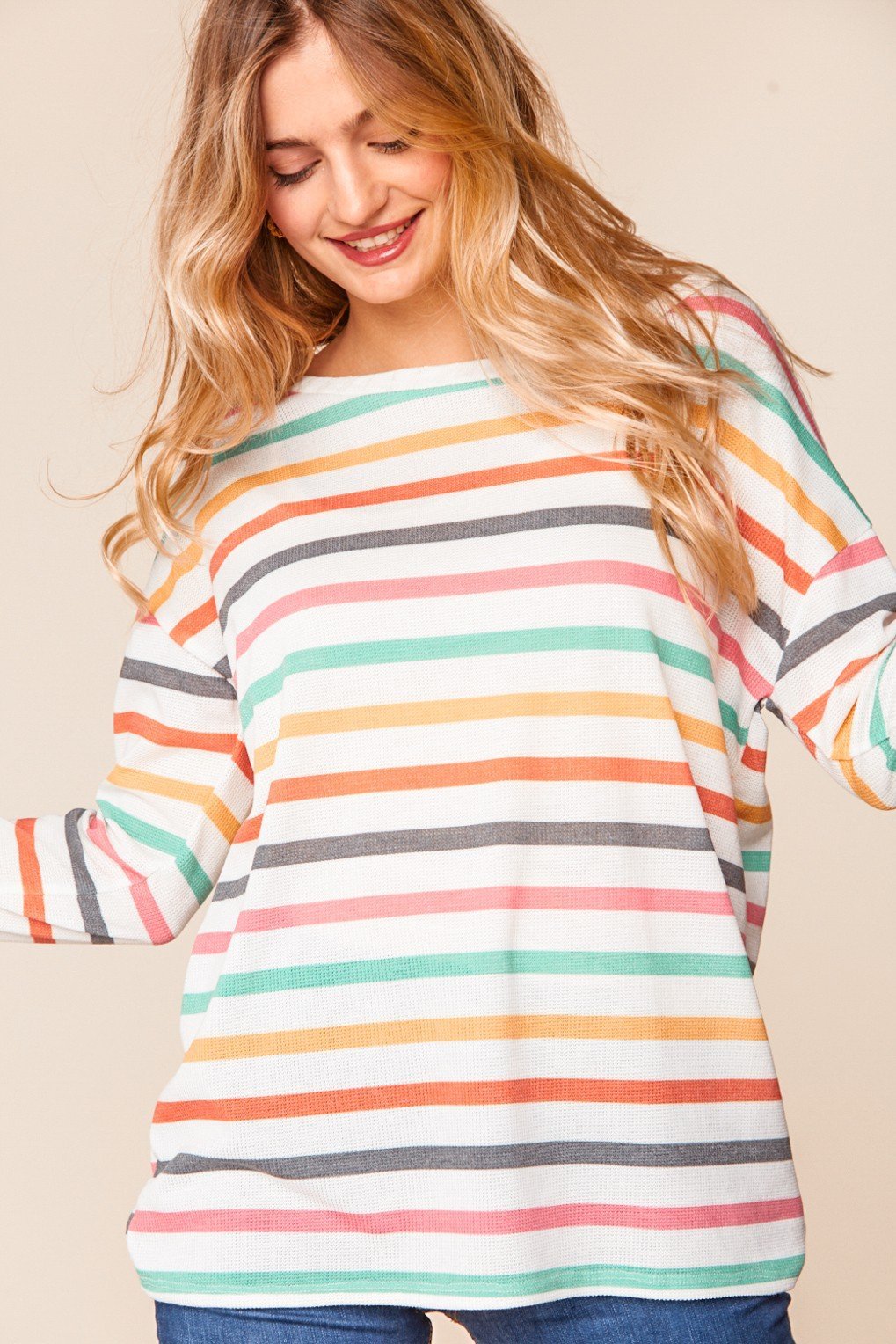 Multi Color Thermal Round Neck Knit Top