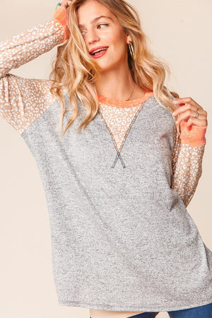 TWO TONE HACCI RAGLAN LEOPARD TRIANGLE TOP