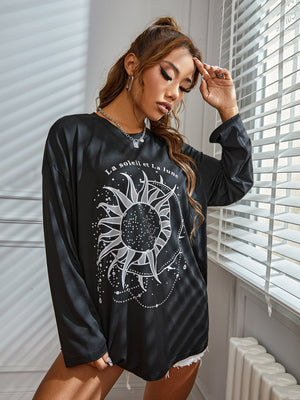 Moon Sun Print Drop Shoulder Tee