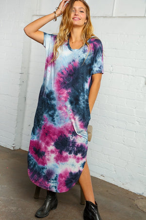 Tie Dye Maxi Dress with Slits and Pockets
