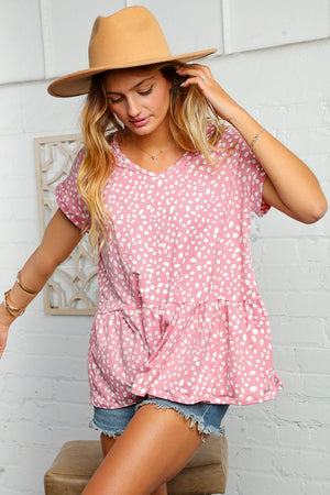 Pink Leopard Print Babydoll Peplum Top