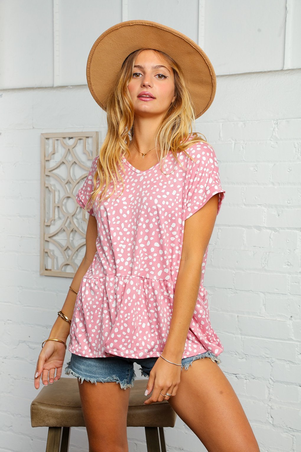 Pink Leopard Print Babydoll Peplum Top